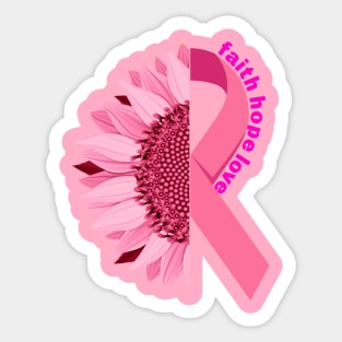 Breast Cancer Awareness Pink Sunflower Ribbon Sticker